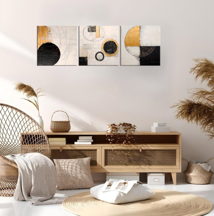 Wallity FAH14 Pintura Decorativa en Lienzo de 3 Piezas, Dorado y Negro